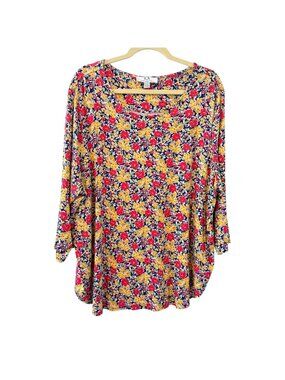 Magaschoni blouse Sz  3X Floral Print Tunic Top With 3/4 Sleeves Rayon Blend blo